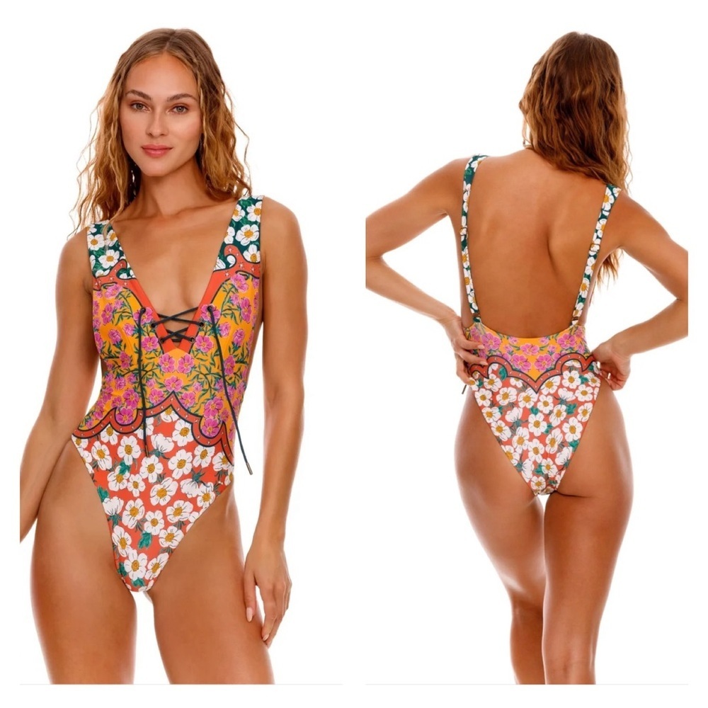 AGUA BENDITA  PRISCILA NOPAL ONE PIECE SWIMSUIT Floral Crisscross Vacay Summer